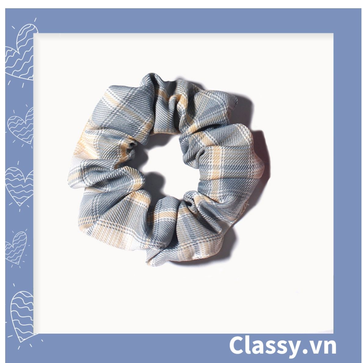  Scrunchies buộc tóc  nhiều họa tiết; tông màu xanh biển nữ tính thanh lịch PK706 