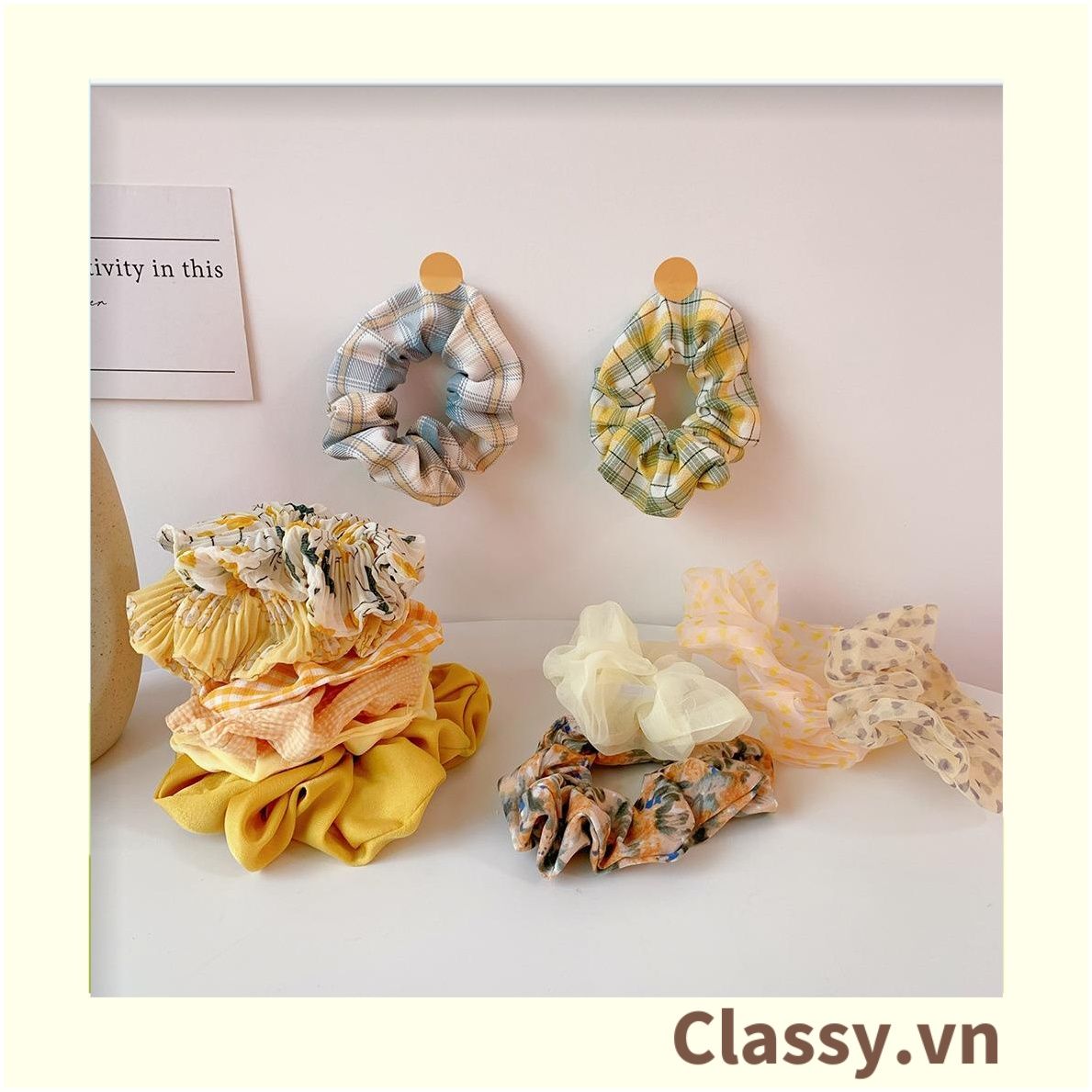  [GIAO HÀNG 7-3042 NGÀY]  Scrunchies buộc tóc  nhiều họa tiết; họa tiết trái cây nữ tính thanh lịch PK707-PK708 