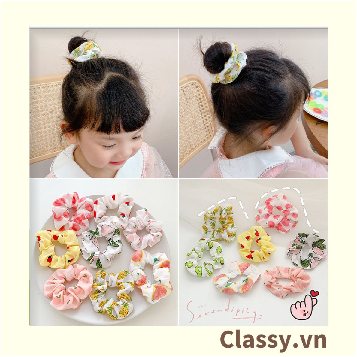  [GIAO HÀNG 7-3042 NGÀY]  Scrunchies buộc tóc  nhiều họa tiết; họa tiết trái cây nữ tính thanh lịch PK707-PK708 