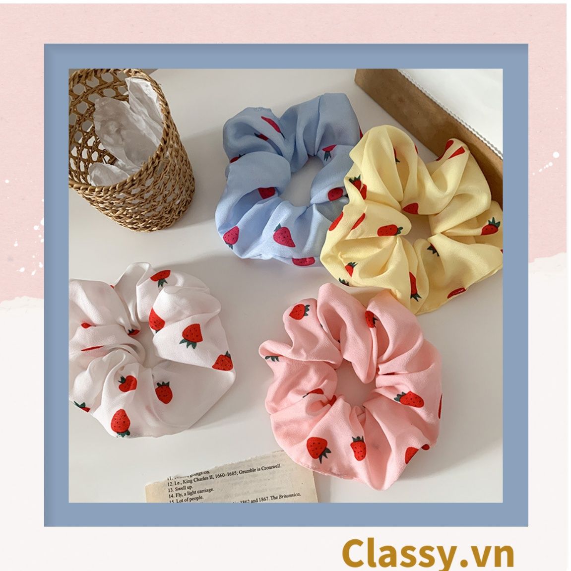  [GIAO HÀNG 7-3042 NGÀY]  Scrunchies buộc tóc  nhiều họa tiết; họa tiết trái cây nữ tính thanh lịch PK707-PK708 