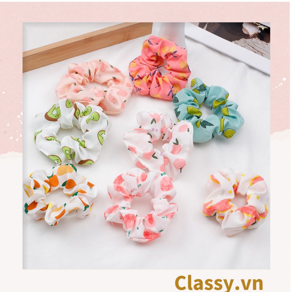  [GIAO HÀNG 7-3042 NGÀY]  Scrunchies buộc tóc  nhiều họa tiết; họa tiết trái cây nữ tính thanh lịch PK707-PK708 