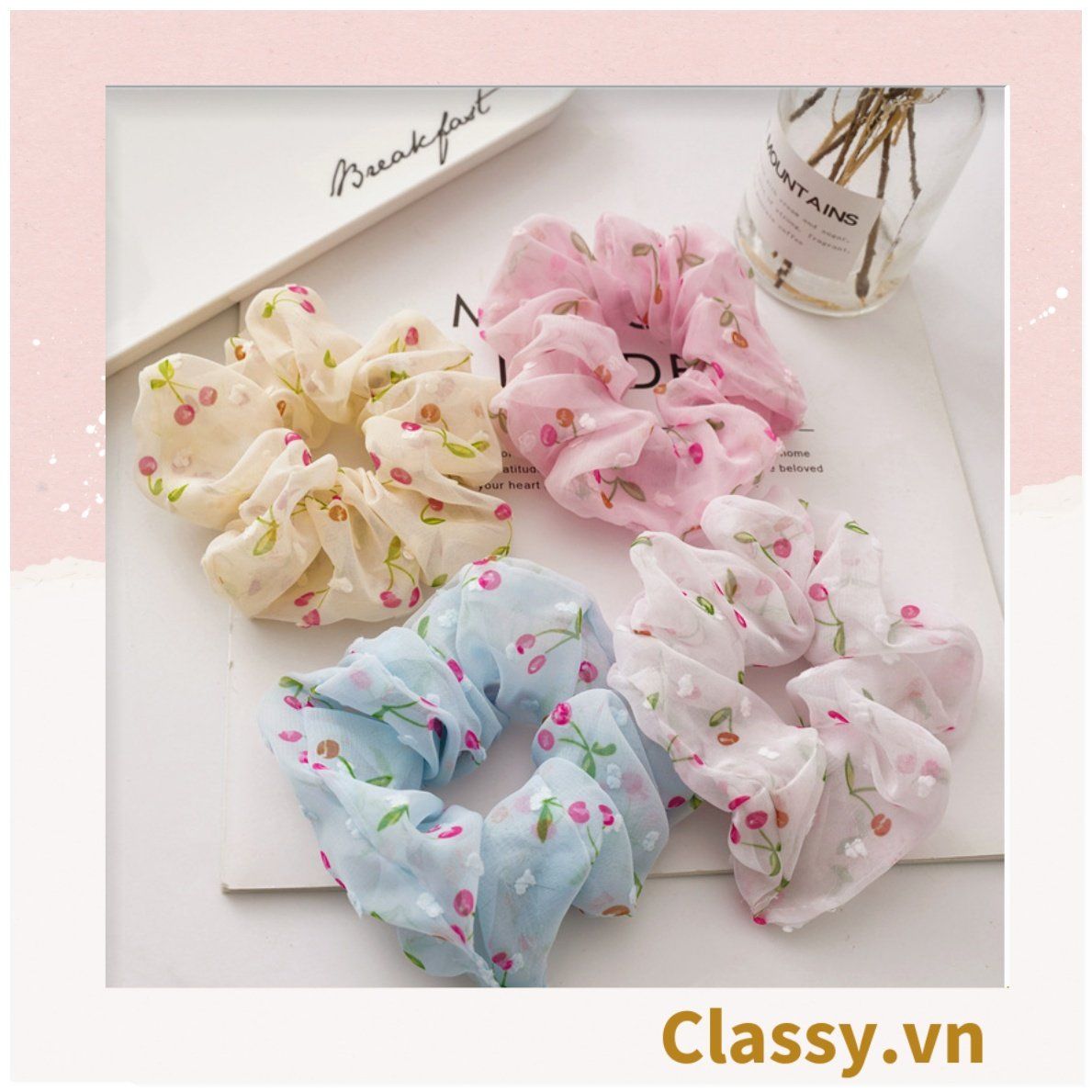  [GIAO HÀNG 7-3042 NGÀY]  Scrunchies buộc tóc  nhiều họa tiết; họa tiết trái cây nữ tính thanh lịch PK707-PK708 