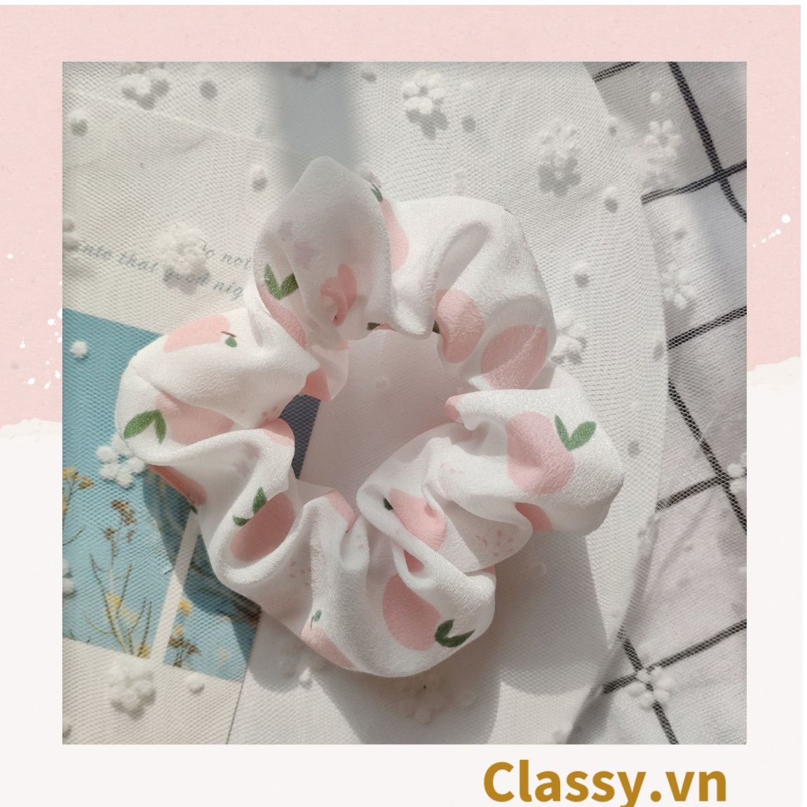  [GIAO HÀNG 7-3042 NGÀY]  Scrunchies buộc tóc  nhiều họa tiết; họa tiết trái cây nữ tính thanh lịch PK707-PK708 