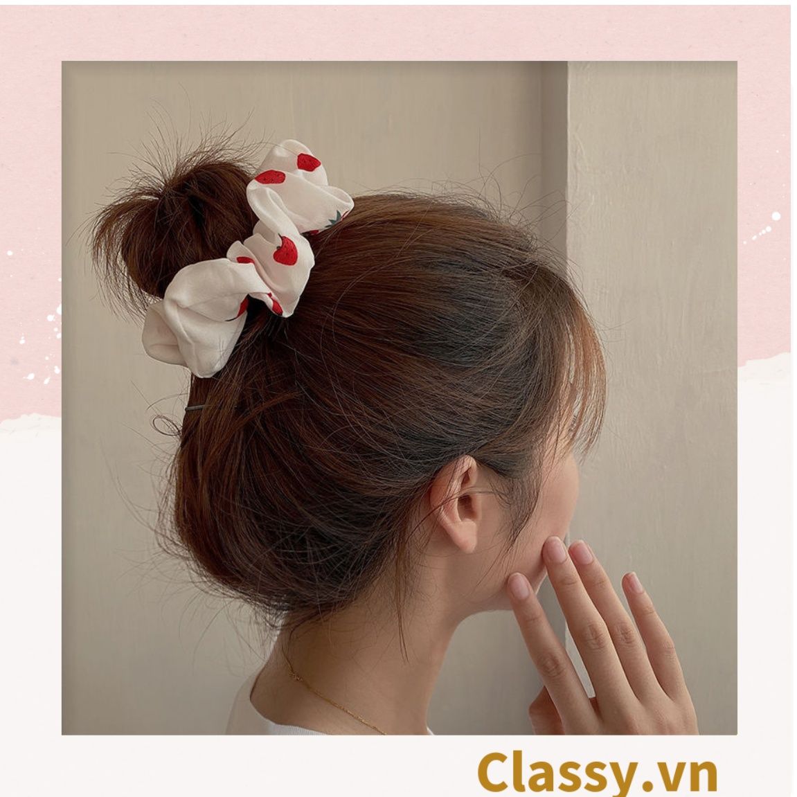  Scrunchies buộc tóc  nhiều họa tiết; họa tiết trái cây nữ tính thanh lịch PK707-PK708 