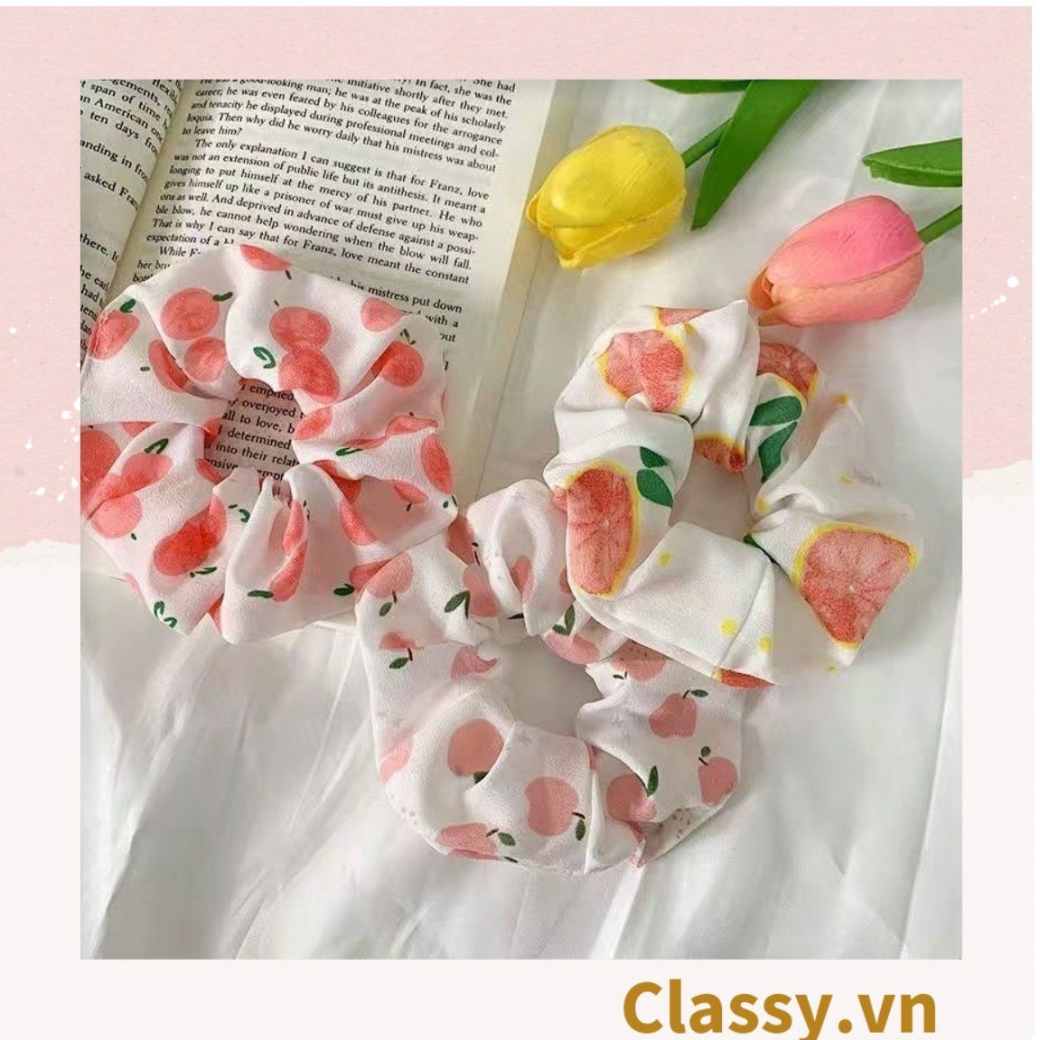  [GIAO HÀNG 7-3042 NGÀY]  Scrunchies buộc tóc  nhiều họa tiết; họa tiết trái cây nữ tính thanh lịch PK707-PK708 