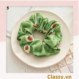  Scrunchies buộc tóc  nhiều họa tiết; họa tiết trái cây nữ tính thanh lịch PK707-PK708 