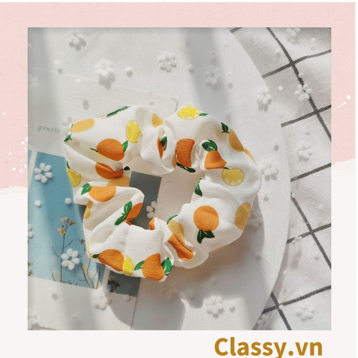  [GIAO HÀNG 7-3042 NGÀY]  Scrunchies buộc tóc  nhiều họa tiết; họa tiết trái cây nữ tính thanh lịch PK707-PK708 