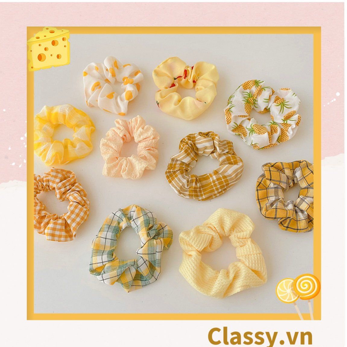  [GIAO HÀNG 7-3042 NGÀY]  Scrunchies buộc tóc  nhiều họa tiết; họa tiết trái cây nữ tính thanh lịch PK707-PK708 