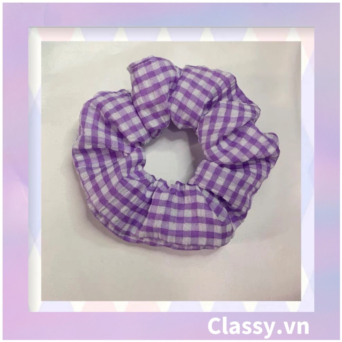  Scrunchies buộc tóc  nhiều họa tiết; họa tiết tông màu tím tính thanh lịch PK709 