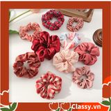  Scrunchies buộc tóc  nhiều họa tiết; họa tiết tông màu đỏ nữ tính thanh lịch PK710 