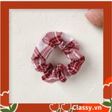  Scrunchies buộc tóc  nhiều họa tiết; họa tiết tông màu đỏ nữ tính thanh lịch PK710 