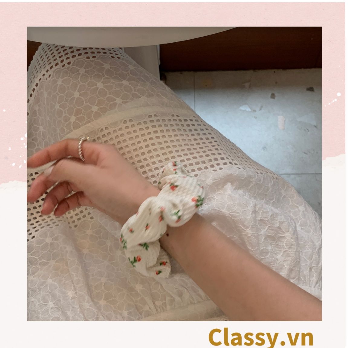  Scrunchies buộc tóc họa tiết  hoa nhí vintage, nữ tính thanh lịch PK711 