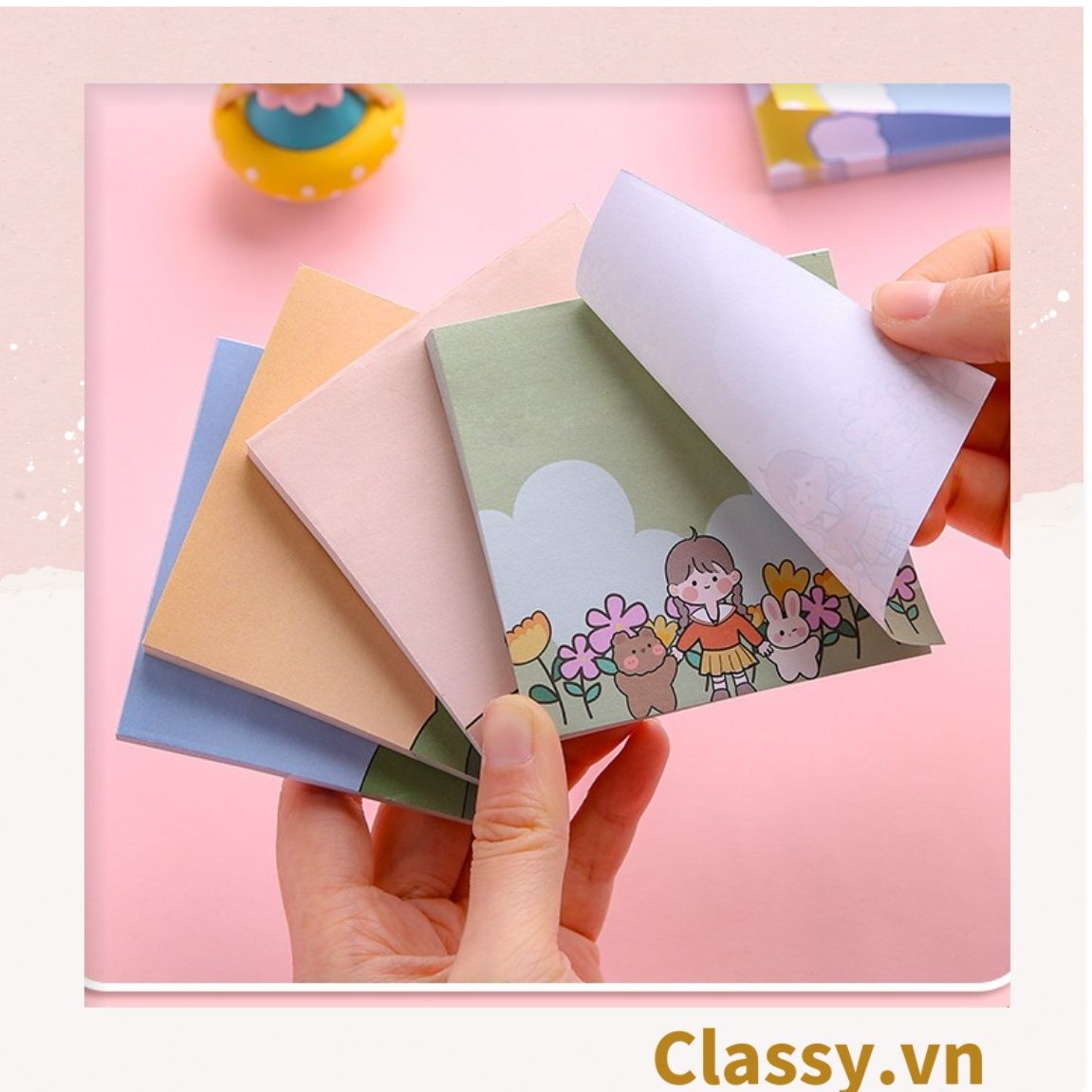  PK726 Tệp 50 tờ Giấy note ghi nhớ Post-It, màu pastel dễ thương in hình hoạt hình; tiện dụng; kích thước 80X 80 Cm 