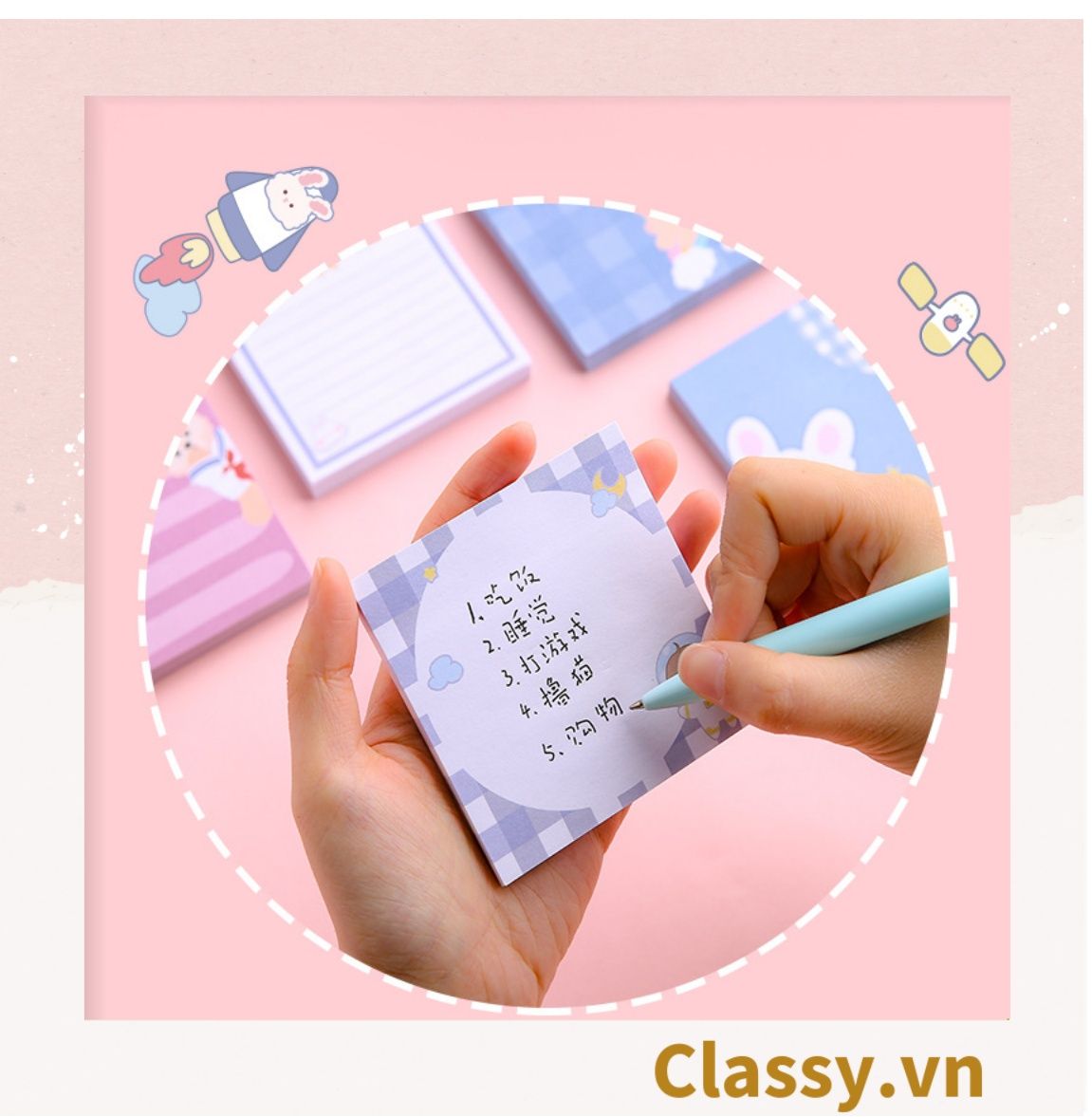  PK726 Tệp 50 tờ Giấy note ghi nhớ Post-It, màu pastel dễ thương in hình hoạt hình; tiện dụng; kích thước 80X 80 Cm 