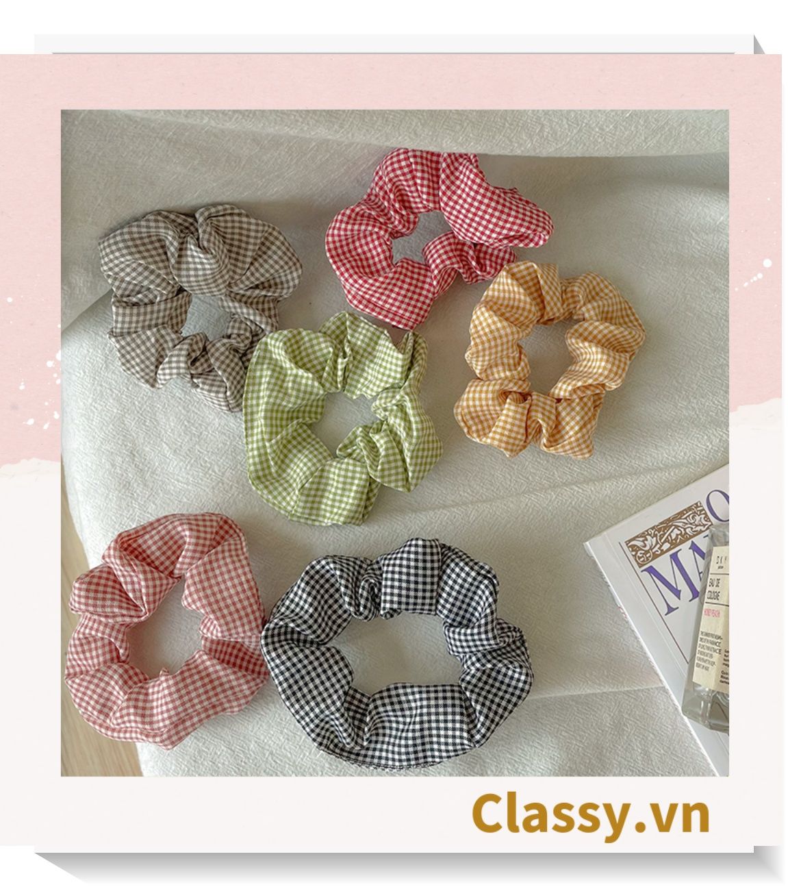  PK735 Scrunchies buộc tóc nhiều họa tiết; họa tiết tông kẻ sọc nữ tính thanh lịch 