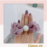  PK772 Scrunchies buộc tóc nhiều trơn màu, đính hạt; tông màu hoàng gia sang chảnh 