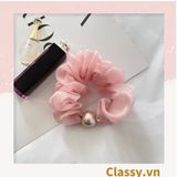  PK772 Scrunchies buộc tóc nhiều trơn màu, đính hạt; tông màu hoàng gia sang chảnh 