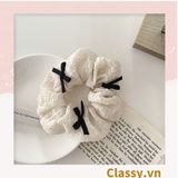  PK774 Bộ sưu tập hoàng gia - Scrunchies, kẹp tóc, nơ buộc tóc tông be, gắn ruy băng và đính đá nhiều lớp sang chảnh 