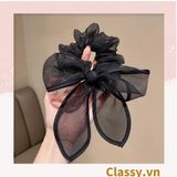  PK774 Bộ sưu tập hoàng gia - Scrunchies, kẹp tóc, nơ buộc tóc tông be, gắn ruy băng và đính đá nhiều lớp sang chảnh 