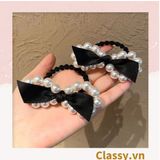  PK774 Bộ sưu tập hoàng gia - Scrunchies, kẹp tóc, nơ buộc tóc tông be, gắn ruy băng và đính đá nhiều lớp sang chảnh 