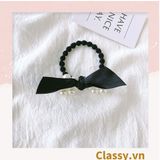  PK774 Bộ sưu tập hoàng gia - Scrunchies, kẹp tóc, nơ buộc tóc tông be, gắn ruy băng và đính đá nhiều lớp sang chảnh 