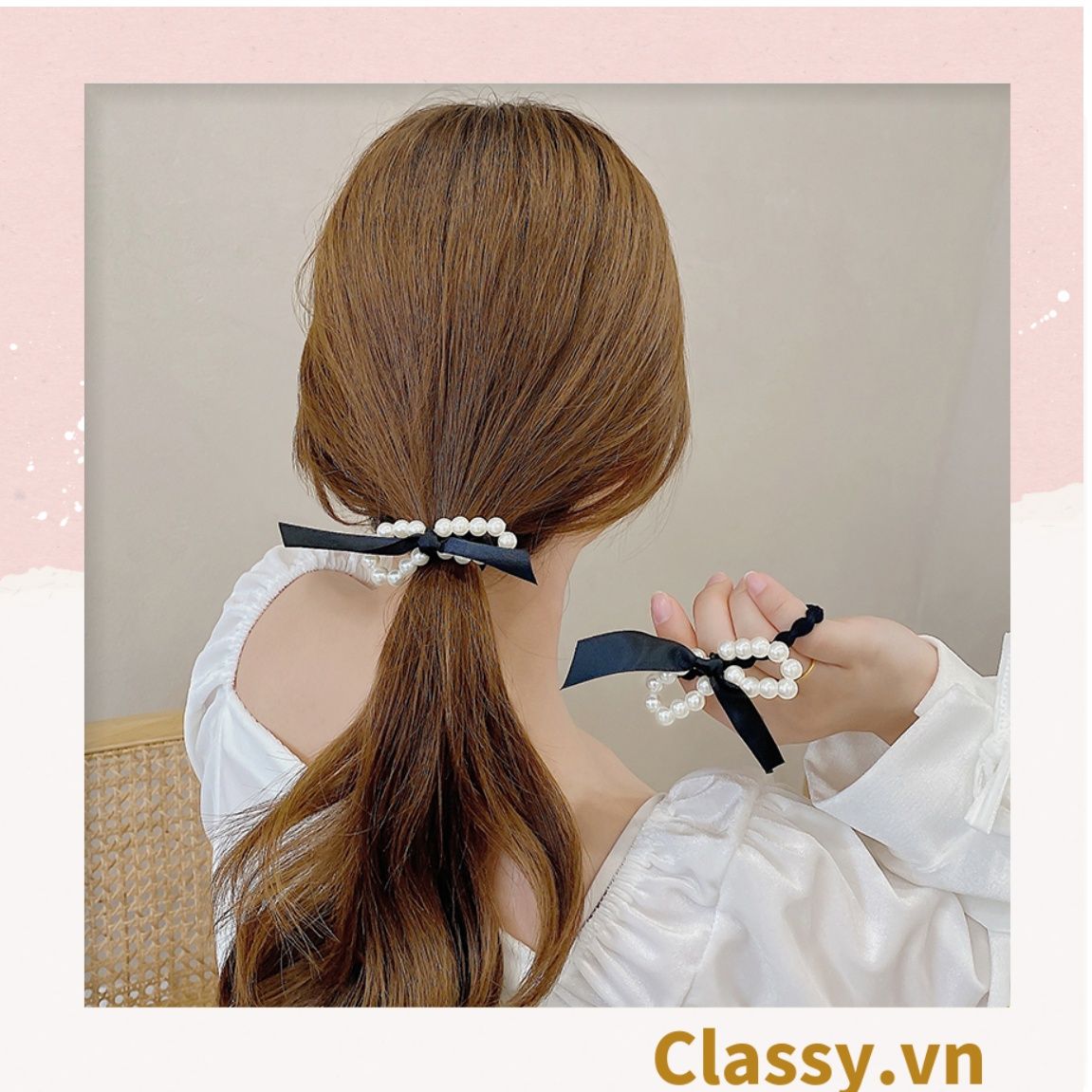  PK774 Bộ sưu tập hoàng gia - Scrunchies, kẹp tóc, nơ buộc tóc tông be, gắn ruy băng và đính đá nhiều lớp sang chảnh 