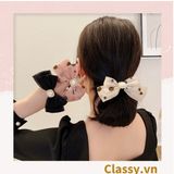  PK774 Bộ sưu tập hoàng gia - Scrunchies, kẹp tóc, nơ buộc tóc tông be, gắn ruy băng và đính đá nhiều lớp sang chảnh 