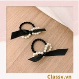  PK774 Bộ sưu tập hoàng gia - Scrunchies, kẹp tóc, nơ buộc tóc tông be, gắn ruy băng và đính đá nhiều lớp sang chảnh 