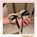  PK774 Bộ sưu tập hoàng gia - Scrunchies, kẹp tóc, nơ buộc tóc tông be, gắn ruy băng và đính đá nhiều lớp sang chảnh 