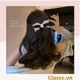  PK774 Bộ sưu tập hoàng gia - Scrunchies, kẹp tóc, nơ buộc tóc tông be, gắn ruy băng và đính đá nhiều lớp sang chảnh 