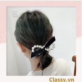  PK774 Bộ sưu tập hoàng gia - Scrunchies, kẹp tóc, nơ buộc tóc tông be, gắn ruy băng và đính đá nhiều lớp sang chảnh 