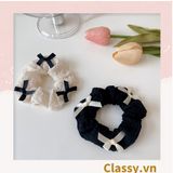  PK774 Bộ sưu tập hoàng gia - Scrunchies, kẹp tóc, nơ buộc tóc tông be, gắn ruy băng và đính đá nhiều lớp sang chảnh 