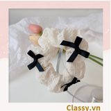  PK774 Bộ sưu tập hoàng gia - Scrunchies, kẹp tóc, nơ buộc tóc tông be, gắn ruy băng và đính đá nhiều lớp sang chảnh 