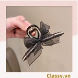  PK774 Bộ sưu tập hoàng gia - Scrunchies, kẹp tóc, nơ buộc tóc tông be, gắn ruy băng và đính đá nhiều lớp sang chảnh 