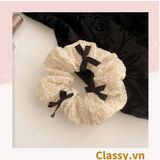  PK774 Bộ sưu tập hoàng gia - Scrunchies, kẹp tóc, nơ buộc tóc tông be, gắn ruy băng và đính đá nhiều lớp sang chảnh 