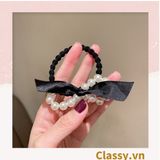  PK774 Bộ sưu tập hoàng gia - Scrunchies, kẹp tóc, nơ buộc tóc tông be, gắn ruy băng và đính đá nhiều lớp sang chảnh 