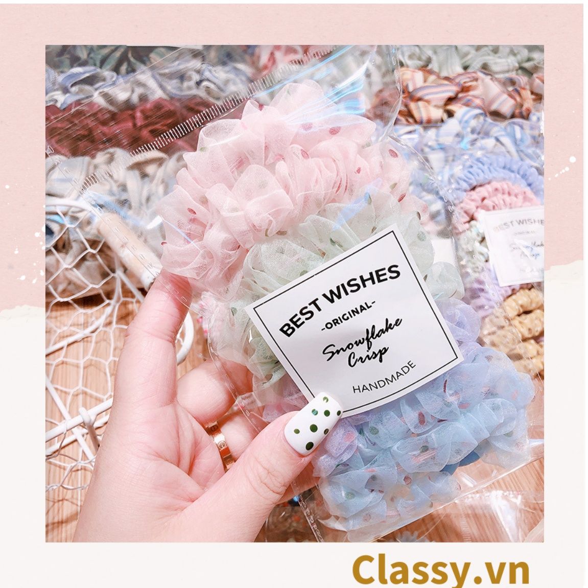  [GIAO HÀNG 7-25 NGÀY] PK775 Scrunchies buộc tóc nhiều họa tiết; vải voan nữ tính thanh lịch 