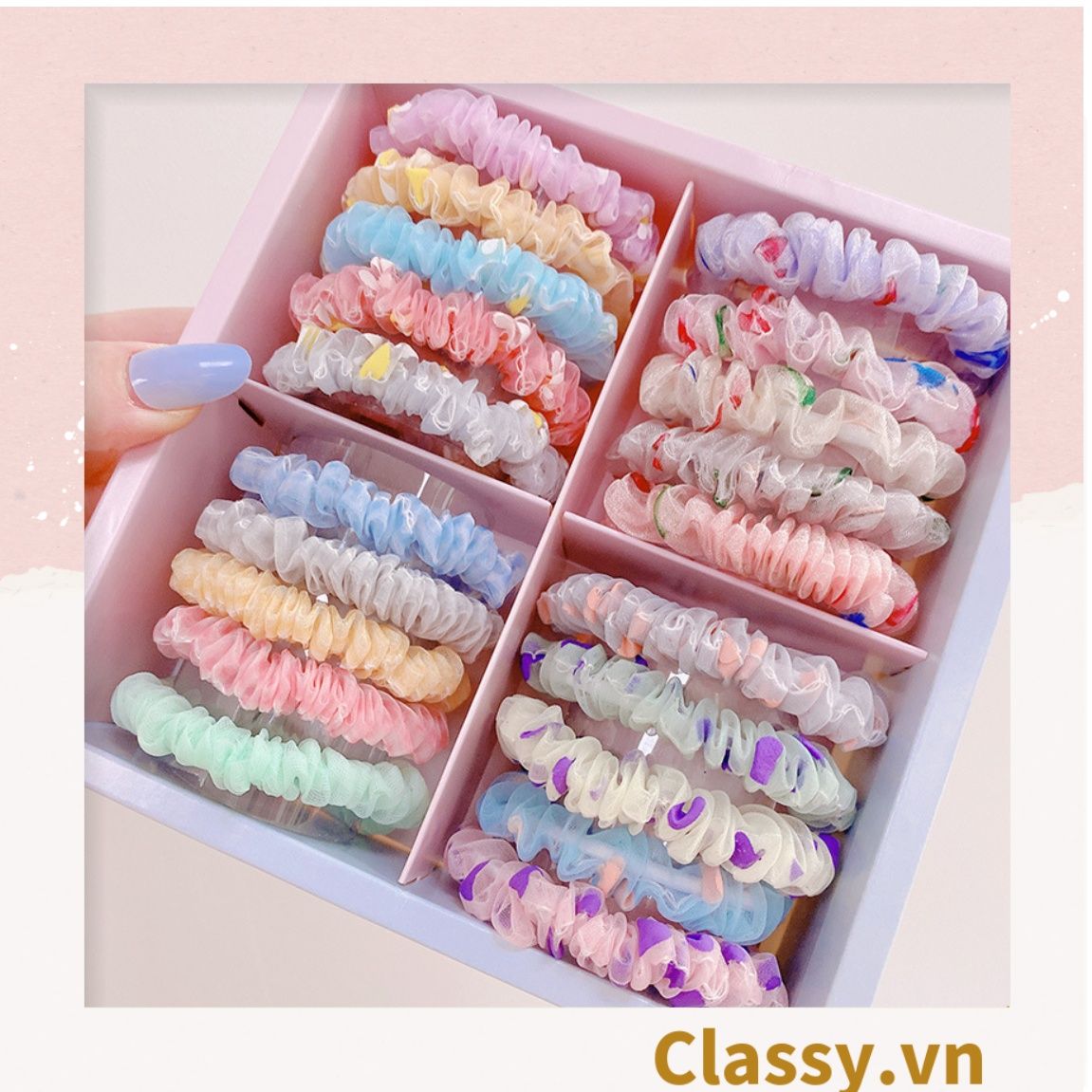  [GIAO HÀNG 7-25 NGÀY] PK775 Scrunchies buộc tóc nhiều họa tiết; vải voan nữ tính thanh lịch 