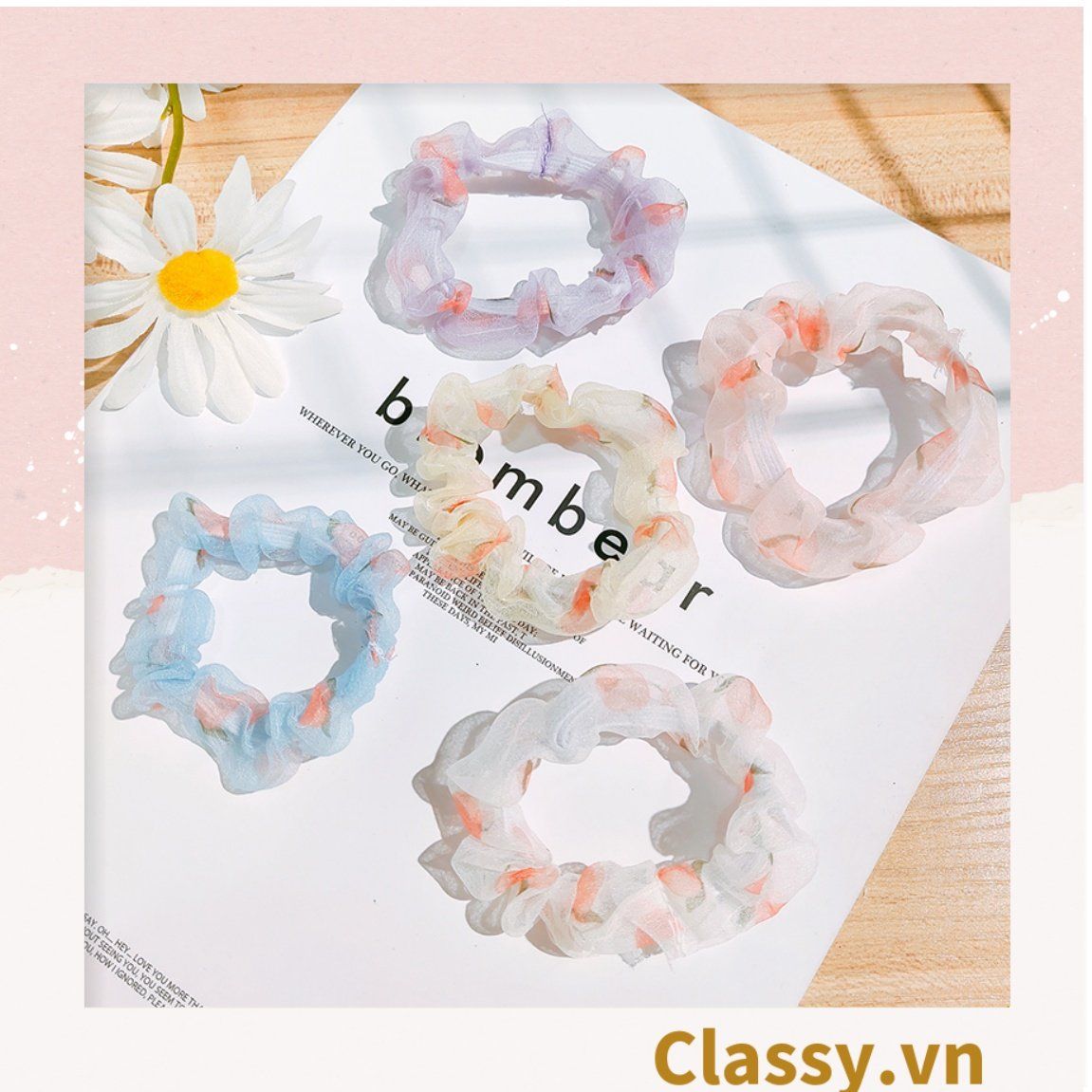  [GIAO HÀNG 7-25 NGÀY] PK775 Scrunchies buộc tóc nhiều họa tiết; vải voan nữ tính thanh lịch 