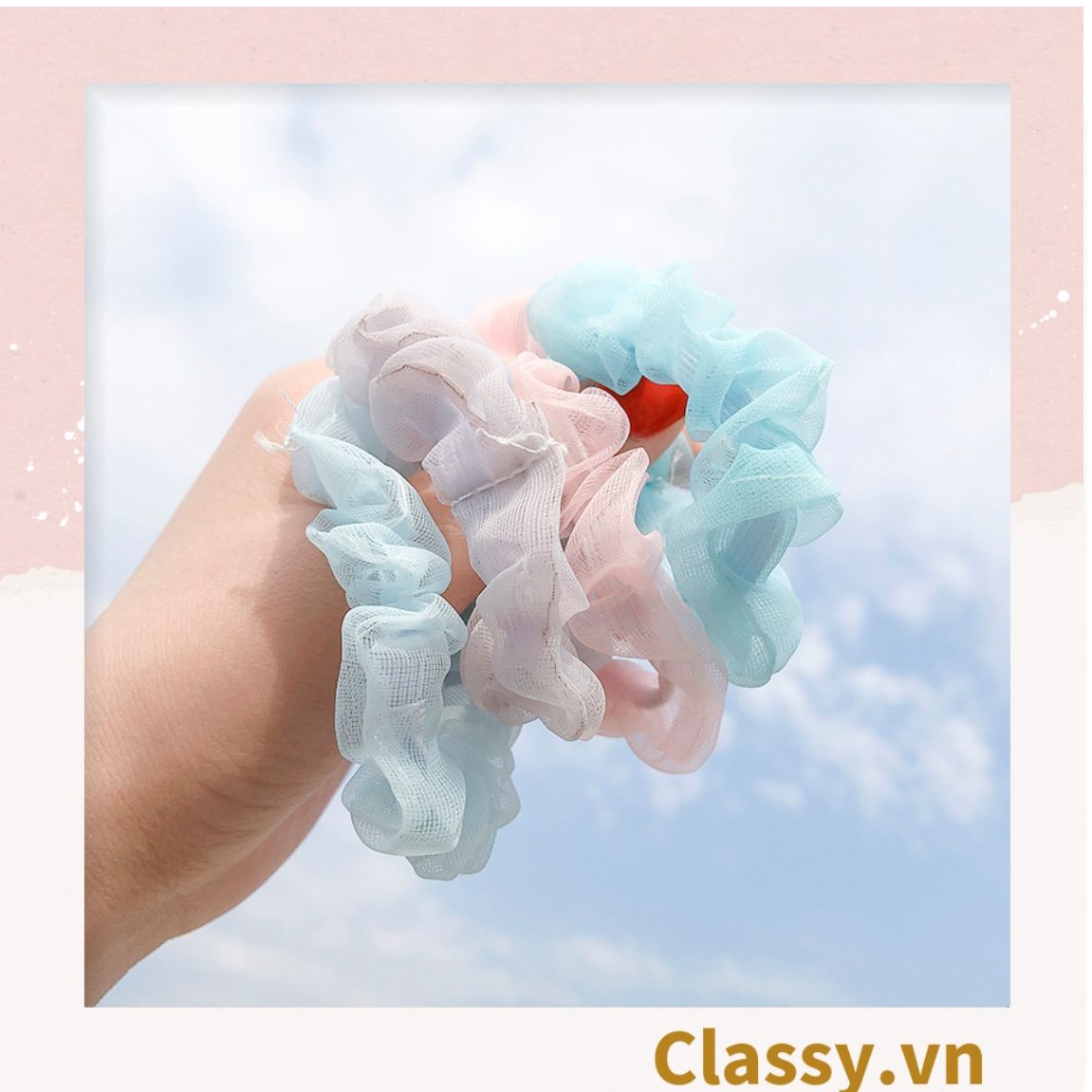 [GIAO HÀNG 7-25 NGÀY] PK775 Scrunchies buộc tóc nhiều họa tiết; vải voan nữ tính thanh lịch 