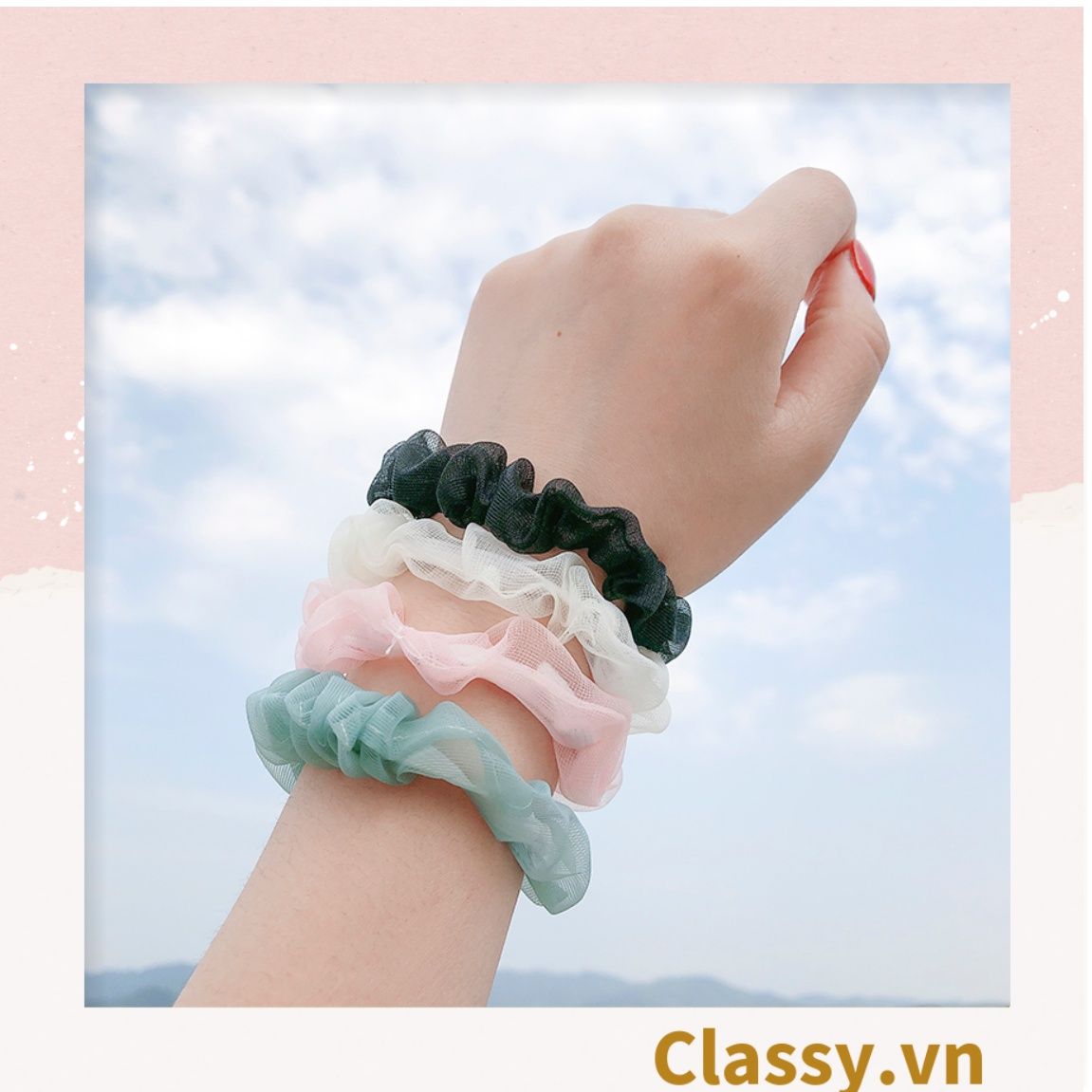  [GIAO HÀNG 7-25 NGÀY] PK775 Scrunchies buộc tóc nhiều họa tiết; vải voan nữ tính thanh lịch 