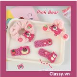  PK799 Bộ sưu tập dây cột tóc băng đô và kẹp tóc màu hồng tía, in hình gấu Teddy cute ngộ nghĩnh 