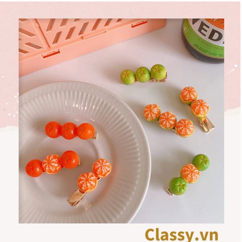  Kẹp tóc dạng clip mỏ vịt, họa tiết minh họa trái cam quýt tinh nghịch hài hước màu sắc tươi sáng hot tiktok 