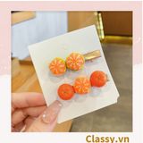  Kẹp tóc dạng clip mỏ vịt, họa tiết minh họa trái cam quýt tinh nghịch hài hước màu sắc tươi sáng hot tiktok 