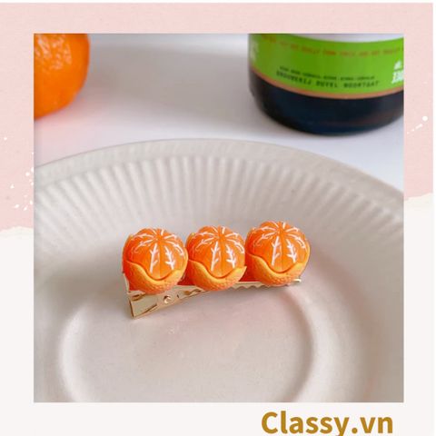  Kẹp tóc dạng clip mỏ vịt, họa tiết minh họa trái cam quýt tinh nghịch hài hước màu sắc tươi sáng hot tiktok 