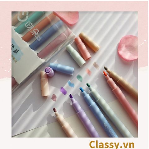  Bộ 6 màu Bút màu highlighter pastel, hỗ trợ học tập làm việc hiệu quả cho học sinh sinh viên nhân viên văn phòng 