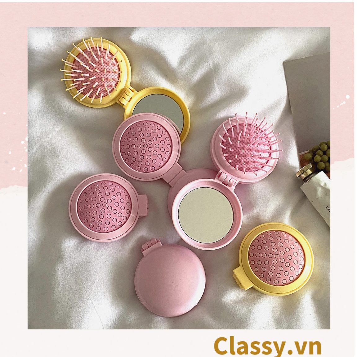  [GIAO HÀNG 7-25 NGÀY] COMBO 20 PK923 Lược Mini Có Thể Gấp Gọn Tích Hợp Gương Họa Tiết Hoạt Hình Đáng Yêu Độc Đáo 