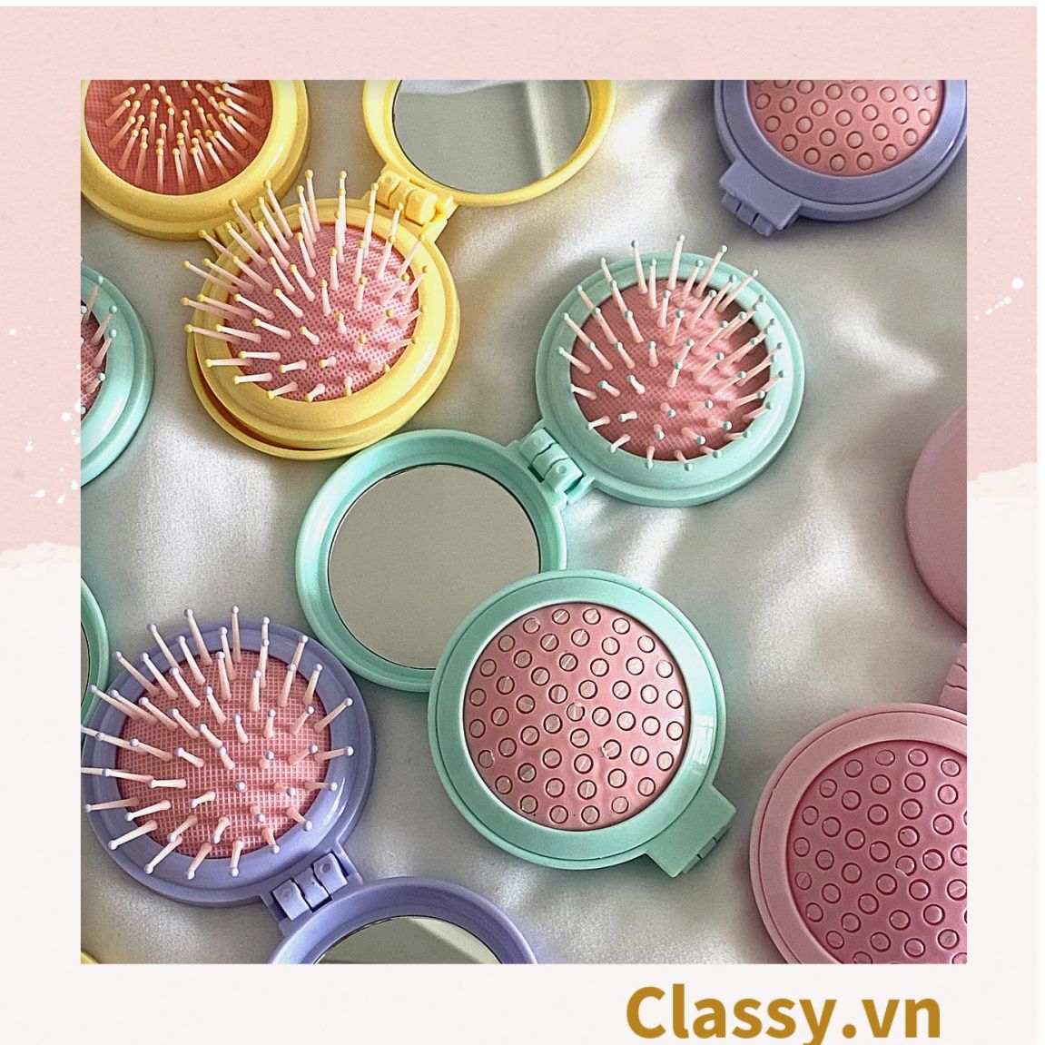  [GIAO HÀNG 7-25 NGÀY] COMBO 20 PK923 Lược Mini Có Thể Gấp Gọn Tích Hợp Gương Họa Tiết Hoạt Hình Đáng Yêu Độc Đáo 