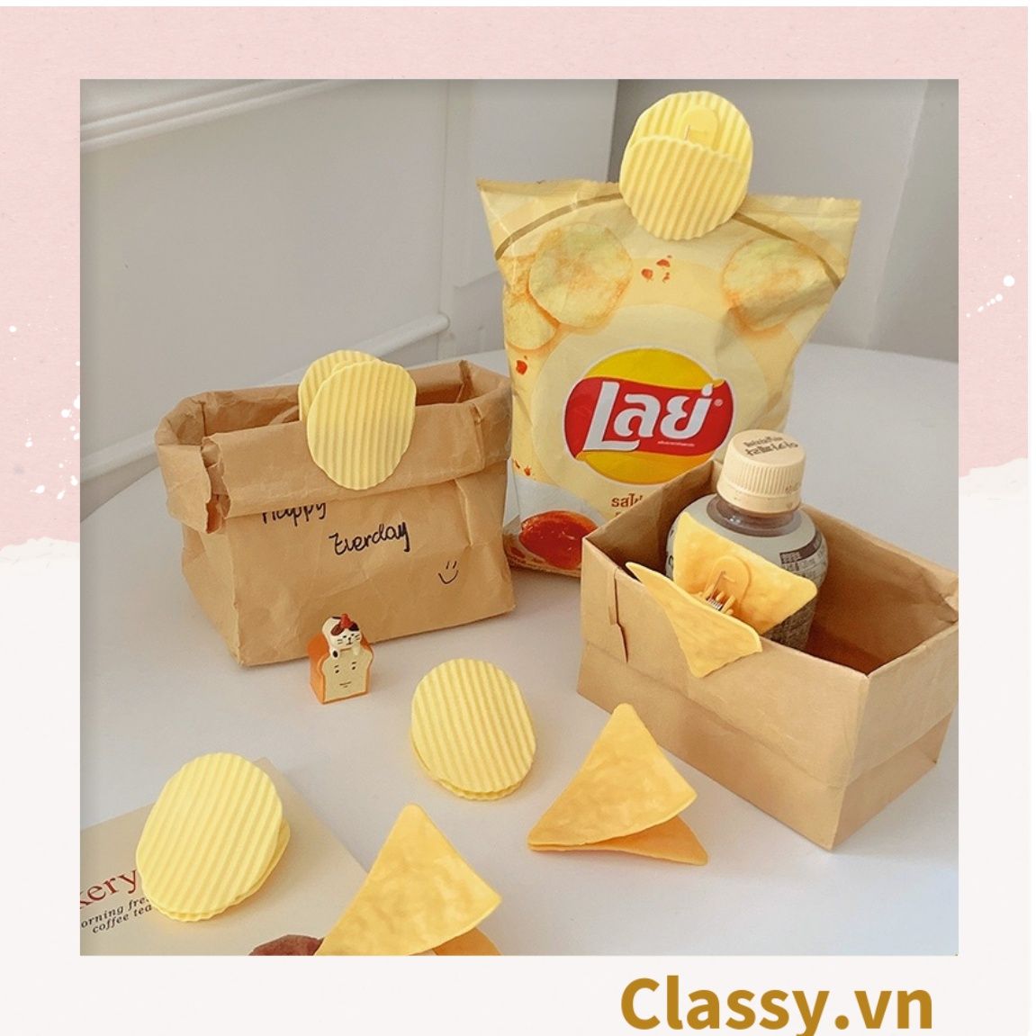  PK936 Kẹp giữ mép túi đồ ăn, túi ăn dở họa tiết minh họa BimBIm snack khoai tây LAYS, tinh nghịch hài hước hot tiktok 