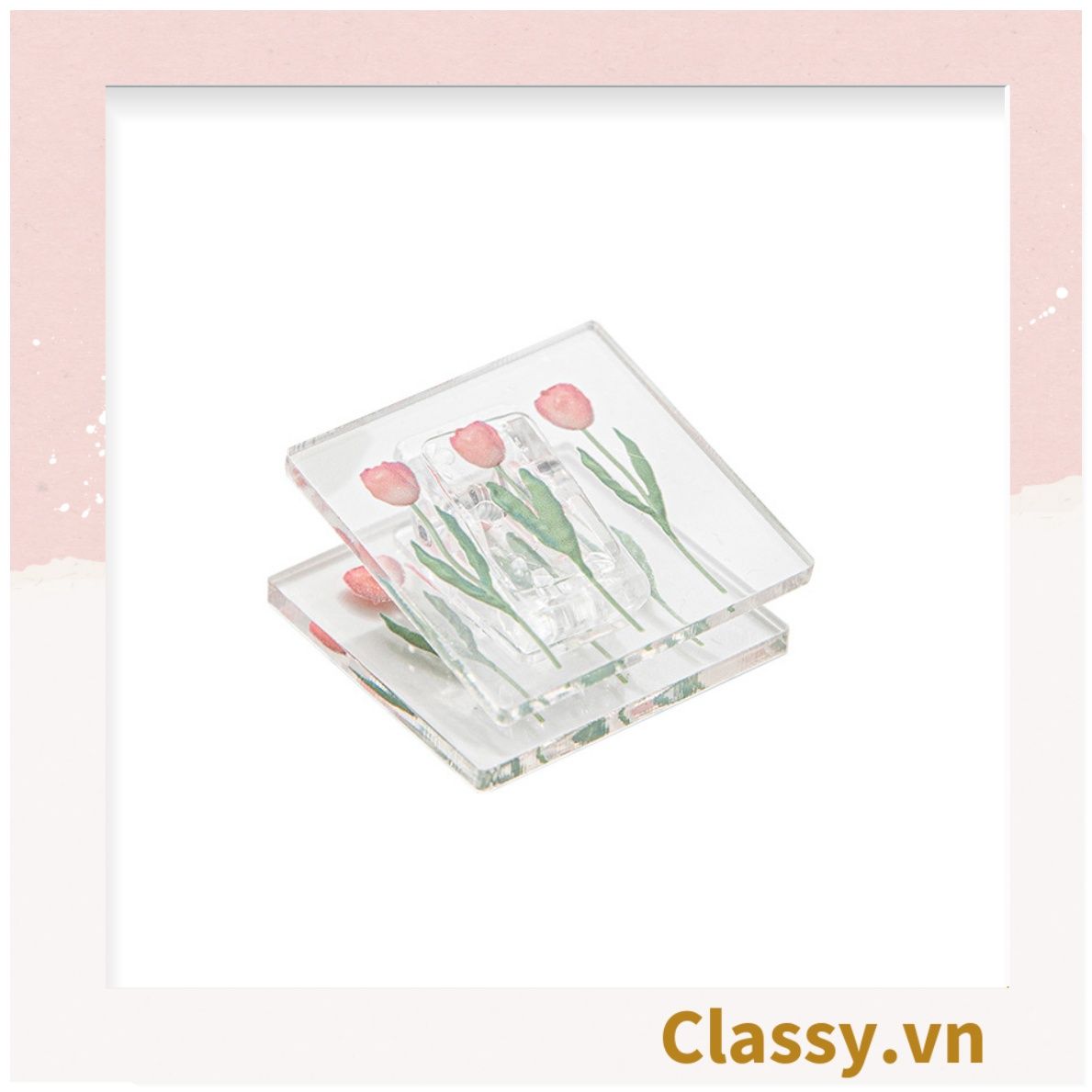  Kẹp giấy nhựa Acrylic trong suốt hoa tulips sử dụng kẹp dấu trang, kẹp giấy ,văn phòng phẩm sáng tạo tiện lợi PK937 